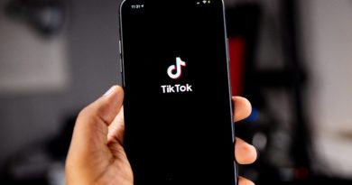 Uma mão está segurando um celular que mostra o logotipo e a marca do TikTok.
